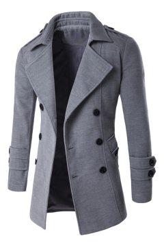 Spirio Men Overcoat Double-Breasted Basic Wool Blend Long Trench Coat Deep Gray XL 