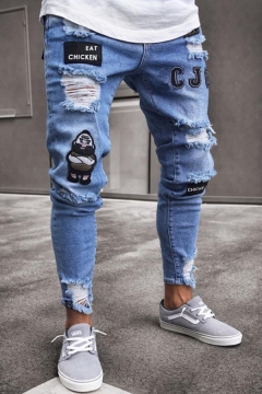letter print ripped jeans