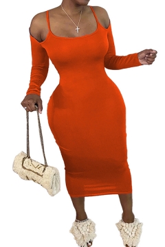 orange spaghetti strap bodycon dress