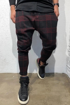 plaid print fashion men's casual pants