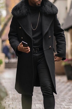 maweisong Mens Single Breasted Notched Collar Trench Coat Wool Slim Overcoat Long Pea Coat Jacket