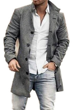 YULEgowinner Men Stand Collar Slim Fit Single Breasted Overcoat Outerwear Mid-Long Pea Coat