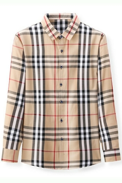 Fancy Mens Shirt Color Block Stripe Pattern Long-Sleeved Button Up Lapel Collar Regular Fitted Shirt