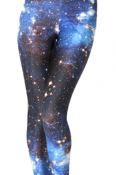Black and Blue Starry Sky Print Skinny Elastic Leggings