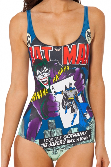 Comic Batman Print Straps One Piece Swimsuit