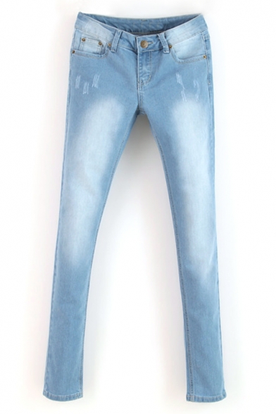 Glorious Slimming Light Wash Simlie Ripped Jeans with Studs on Pockets