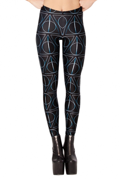 Black and Concise Geometric Pattern Sexy Elastic Leggings