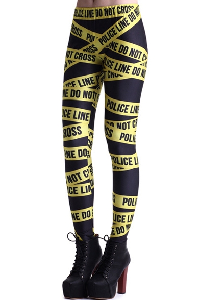 POLICE LINE DO NOT CROSS Print Elastic Leggings