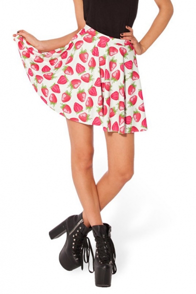 Sweet Berries Pattern Flounced Elastic Skirts