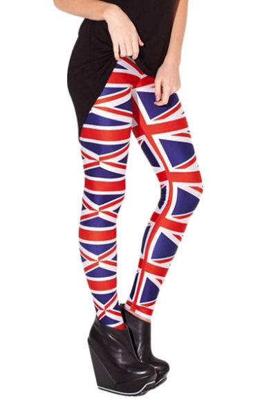 Flag of UK Print Skinny Elastic Leggings - Beautifulhalo.com