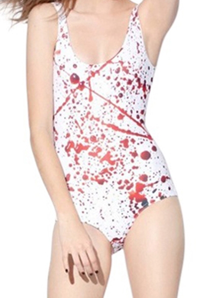 Blood Spots Print Scoop Neck One Piece Swimsuit