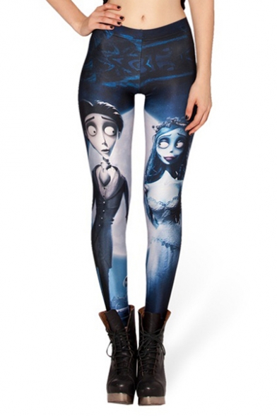 Two Main Characterrs of The Corpse Bride Elastic Leggings
