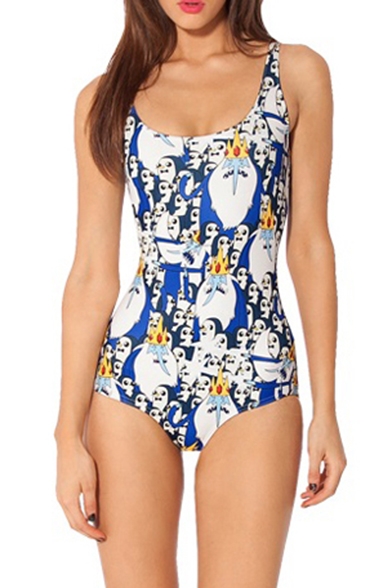 Attractive One Piece Swimsuit in Cute Cartoon Animal Print