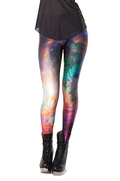 Colorful Cloudy and Starry Sky Print Elastic Leggings