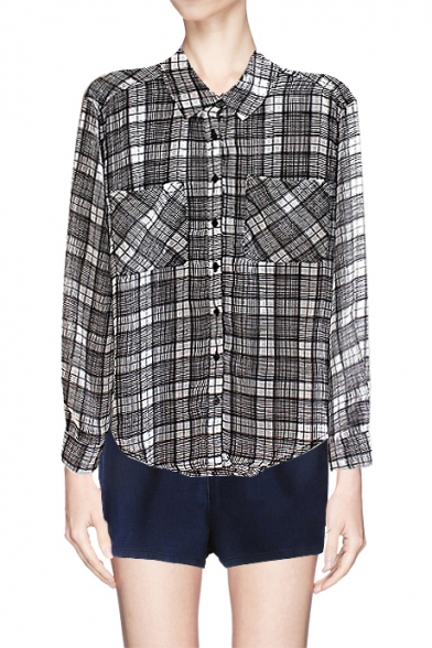 BoyFriend Style Loose Plaid Long Sleeves Shirt with Pockets