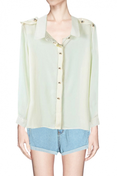 Gold-tone Button Long Sleeve Shirt with Shoulder Detail
