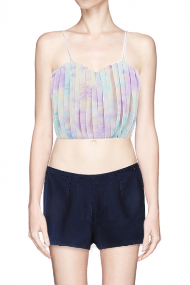 Pastel Spaghetti Strap Zip Back Bralet with Pleating
