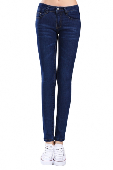 Low Rise Zip Fly Skinny Jeans with Whiskering