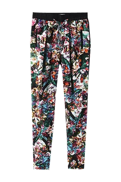 Floral Print Drawstring Waist Casual Pull-On Pants - Beautifulhalo.com