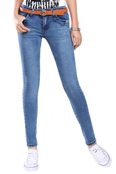 Low Rise Zip Fly Studded Pocket Skinny Jeans