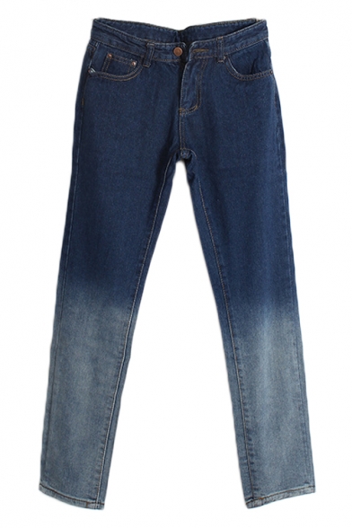 Ombre Zip Fly Skinny Harem Jeans with Pocket