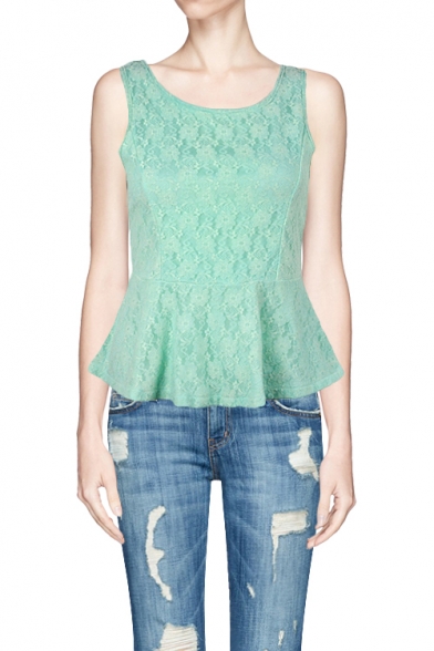 Peplum Hem Backless Lace Vest with Bow Detail