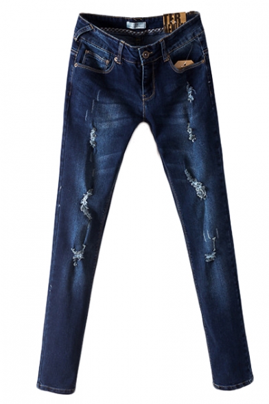 Ripped Dark Wash Stitch Detail Skinny Jeans