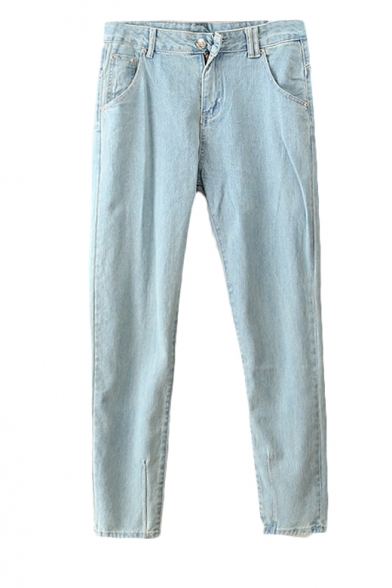 Light Wash Seam Detail Zip Fly Oversized Harem Jeans