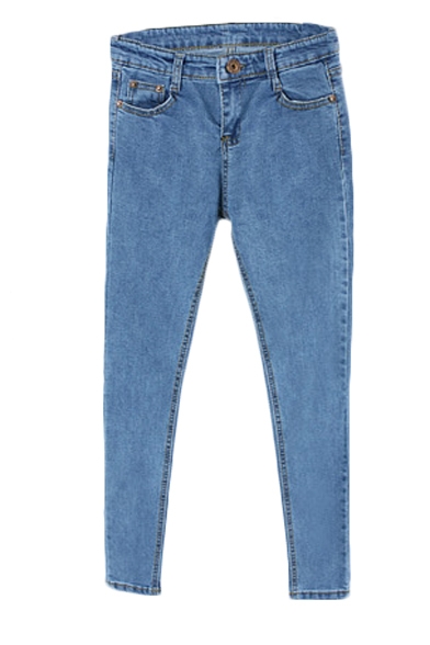 Simple Blue Slim Leg Jeans with Zip Front