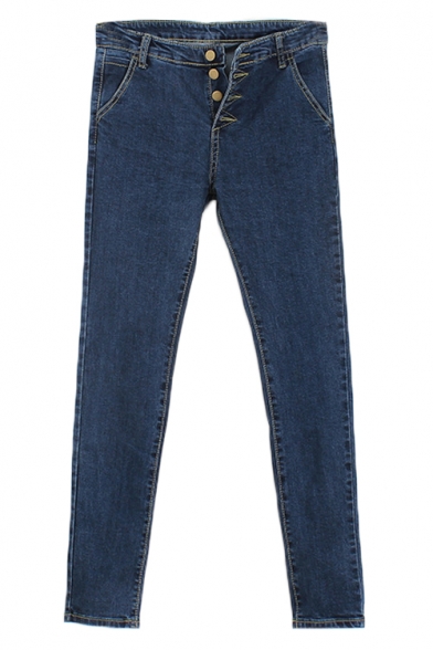 Four-Button Fly Concise Skinny Jeans in Seam Detail