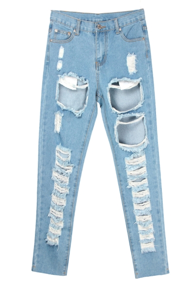 Sexy Side Pocket Distressed Jeans with Zipper Fly
