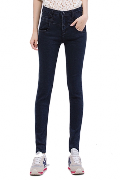 High Rise Zipper Fly Skinny Jeans with Pockets