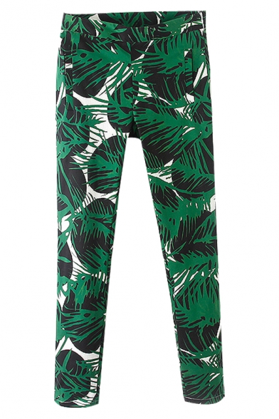 Mix-print Zipper Side Skinny Pants with Four Pockets