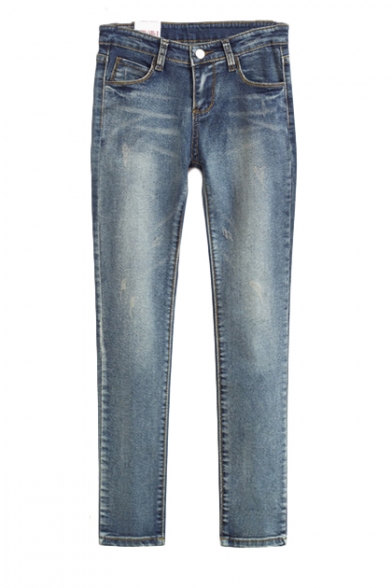 Retro Style Slim Leg Jeans with Five Pockets