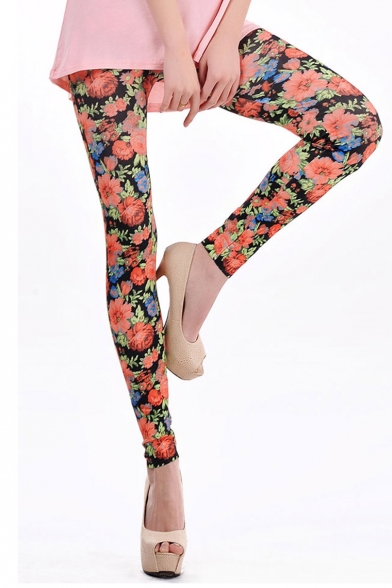 Sexy Floral Print Bodycon Leggings in Ankle Length