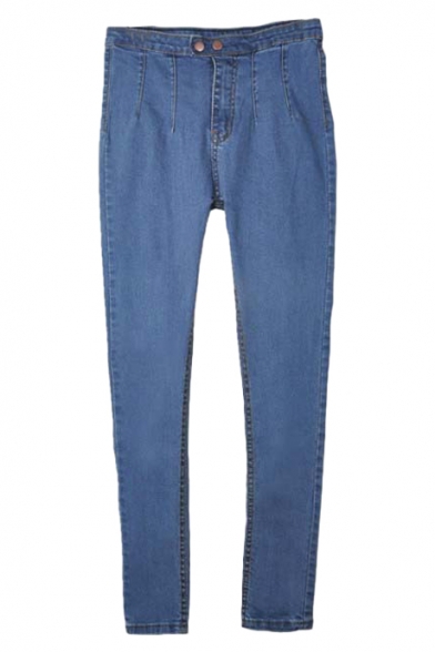 Slim Style Stitch Detail Solid Skinny Jeans
