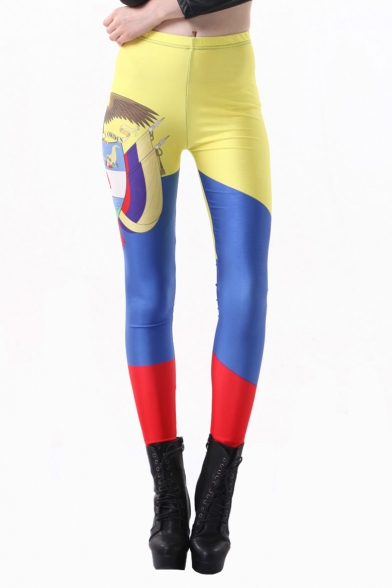 Flag of Colombia Print Leggings in Stretch Poly Fabric