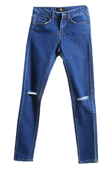 Ripped Knee Zip Fly Jeans in Skinny Fit