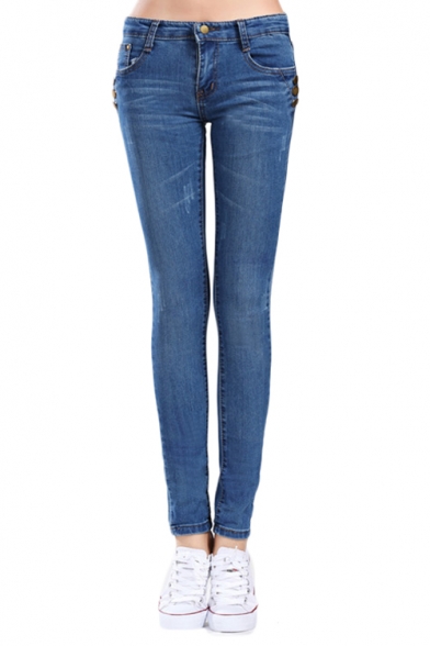 Low Rise Studded Skinny Jeans with Whiskering