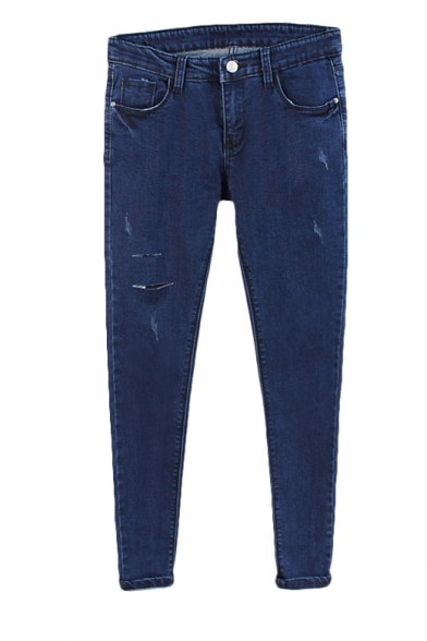Must-have Pocket Front Ripped Pencil Jeans with Zipper