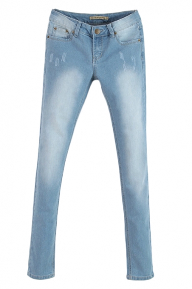 Light Wash Mild Rips Faded Slim Jeans