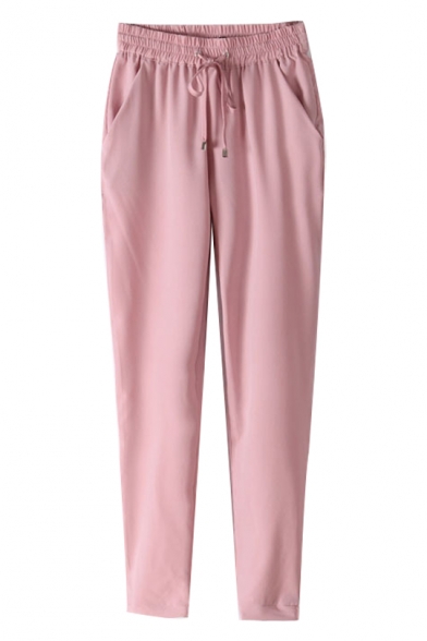 Must-Have Elastic Waist Tapered Drawstring Pants with Pockets