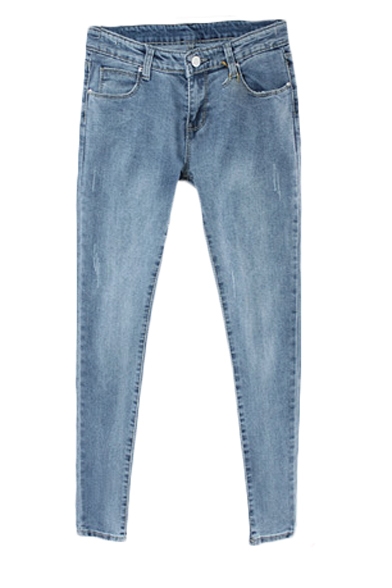 Plain Slim Leg Pocket Front Jeans with Zipper
