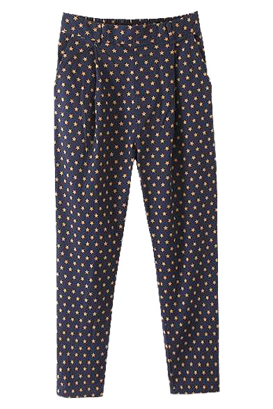 Star-print Elastic Waist Trousers with Pockets