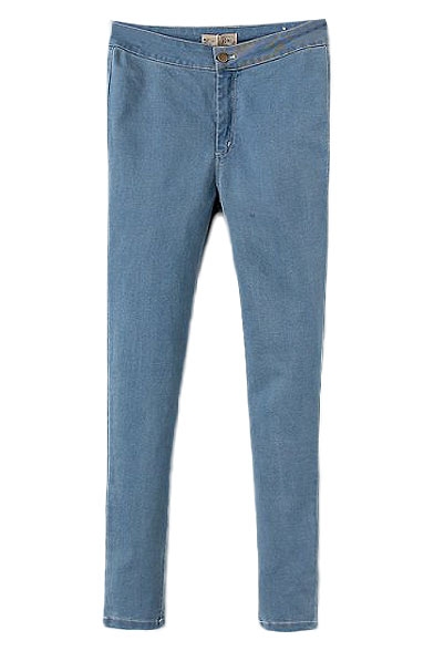 Plain High Rise Zipper-fly Stretch Denim Jeans