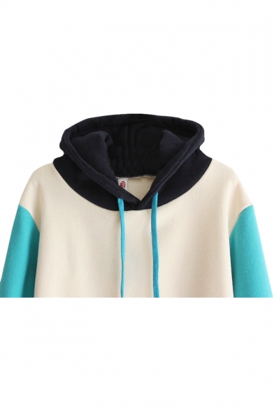 Eyes-catching Color Block Long Sleeve Hoodie with Pocket Front