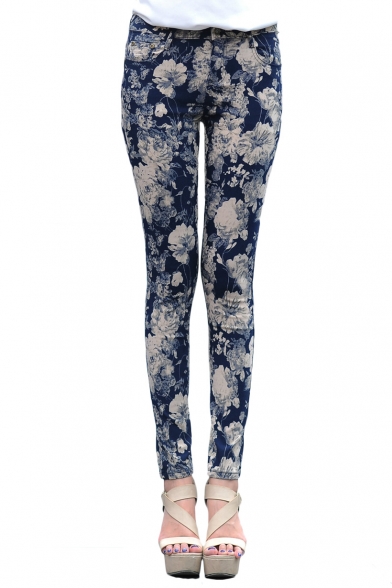 Charming Skinny Pocker Front Jeans in Floral Print