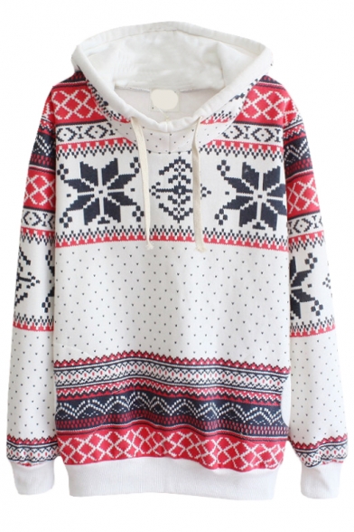Christmas Aztec Print Long Sleeve Hoodie with Funnel Neck ...