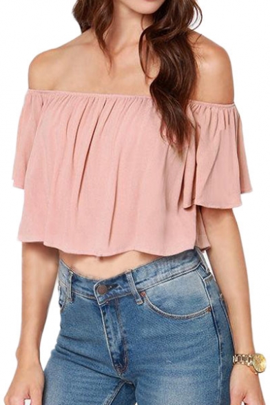 Sweet Off-the-shoulder Short Sleeve Crop Top - Beautifulhalo.com