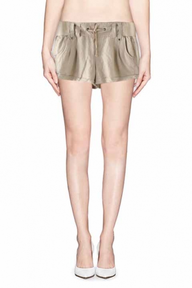 Elastic Waist Tie Front Shorts with Roll Up Cuff